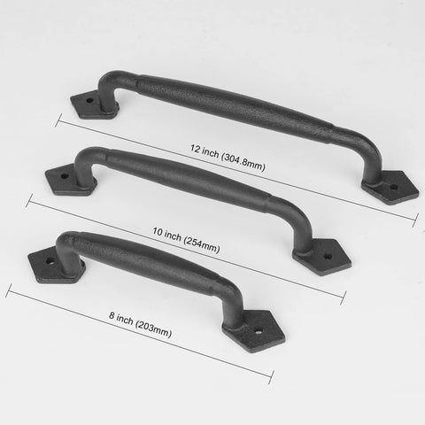 Front view of 10 Inch Heavy Duty Barn Door Pull Handle Matte Black Solid Metal Sliding Door Hardware for DIY with 8 and 12 inch options.