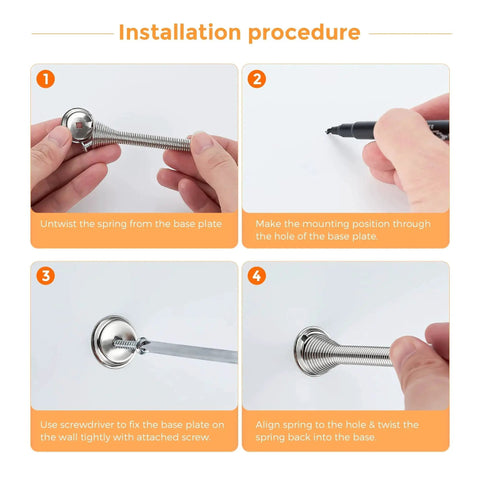 Installation steps for Spring Door Stops With Rubber Bumpers Satin Nickel 12 Pack For Bottom Of Door