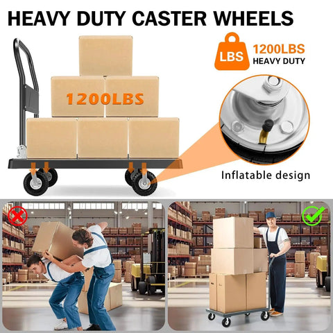 Heavy Duty Pneumatic Casters 10 Inch 4 Pack With 2 Swivel And 2 Rigids, 1200 Lbs Capacity, Rubber Wheel For Carts in Warehouse