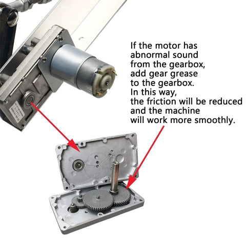 Internal view of a gearbox and a motor component of Beefed Up Torque JQDML Upgraded Version Reciprocating Linear Actuator.