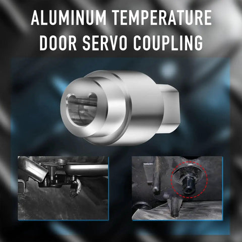 Heavy Duty Aluminum Temperature Door Servo Coupling for Dodge Ram 1500 1999 2001 and Ram 2500 3500 1999 2002 CNC Machined T6061 Aluminum Alloy Replacement for OEM 5012923AB shown in close-up with installation view.