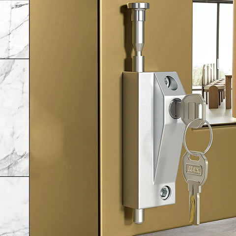 Alloy And Stainless Steel Patio Door Lock With Keyed Bolt Lock Easy Installation Sliding Glass Door Security Lock For Window And Patio Doors Anti Lift And Childproof Auxiliary Lock Durable Rust Resistant Construction Includes 2 Sets In Silver installed on door