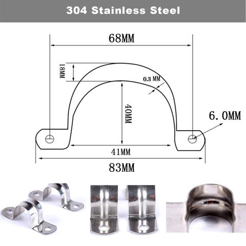 30-pack M40 stainless steel rigid pipe strap clamps, 1-1/2 inch size, heavy-duty U-bracket with two mounting holes