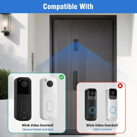 Front view of a no drill adhesive doorbell mount installed on door compatible with Video Doorbell 2nd Gen, doorbell not included.