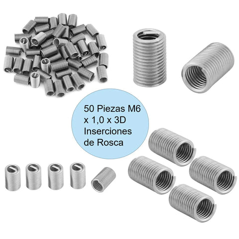 50 Pcs M6 X 1.0 X 3D Stainless Steel Helicoil Thread Inserts Set, Coiled Wire Helical Screw Threads SS304, various views