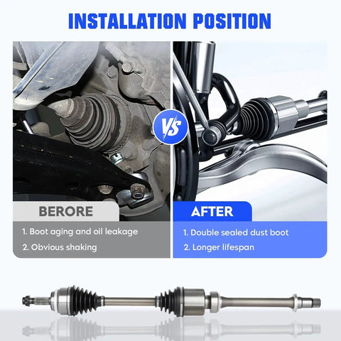 Comparison of old and new front CV axle shaft assembly installation for Highlander, Camry, Solara with focus on dust boot and lifespan.