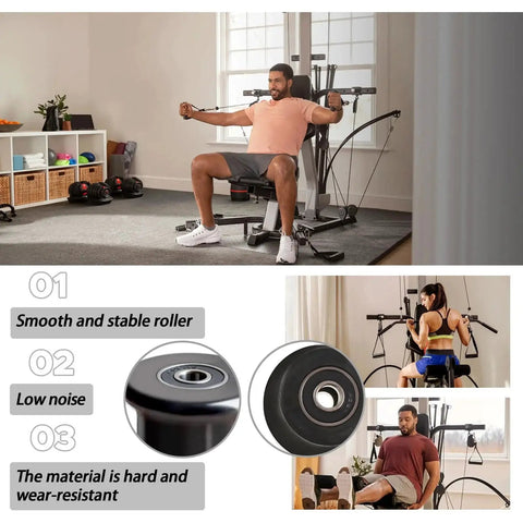 Person using Bowflex with Replacement Sliding Seat Bracket Rollers For Home Gym Rolling Seats Compatible With Blaze Classic Elite Motivator2