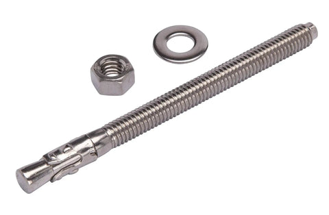 Three Eighths Inch By Five Inch Wedge Anchor 5 Pack Stainless Steel 304 Corrosion Resistant Commercial Grade With Washers And Nuts Included