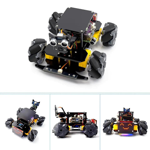 4WD Mecanum Wheel Smart Car Kit For Raspberry Pi 5 4B 3B 3B Plus Board Not Included with tracking, avoidance, and display features