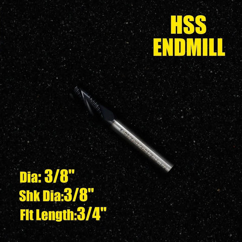 Roughing End Mill HSS Square Nose Four Flute Fine Tooth Bit Three Eighths Inch Shank Diameter Three Quarters Inch Flute Length