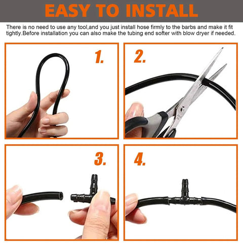 Pro Grade Nylon Black Vacuum Hose Connector Kit For Cars 119-Piece installation steps shown in four images