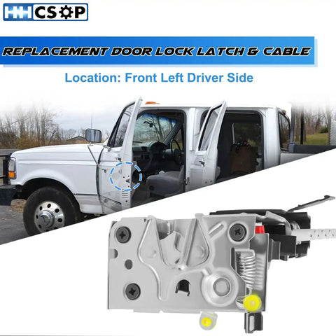 Ford Front Left Driver Side Door Lock Latch Assembly Replacement With Cable Rod Kit for 1992-1997 F150 F250 F350 Bronco