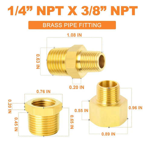 Durable Brass Pipe Fitting Set With 15 Pieces Including Hex Bushings Reducer Adapters And Reducing Nipples Three Eighths Inch NPT To Quarter Inch NPT Solid Brass Construction For Plumbing And DIY From GASHER