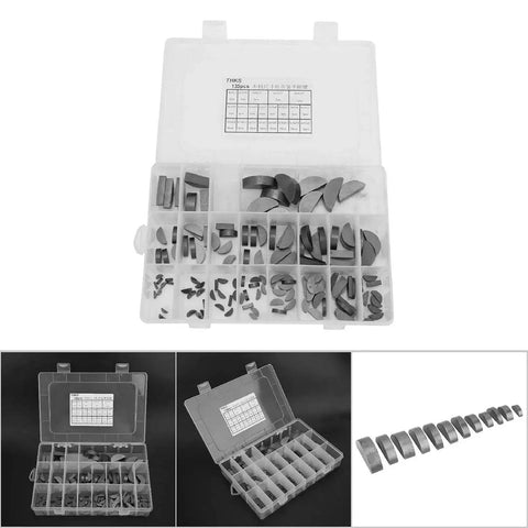 135 Piece Woodruff Key Half Moon Set for Gear Shafts Flywheels Pulleys and Cranks, durable metal keys in an organized box