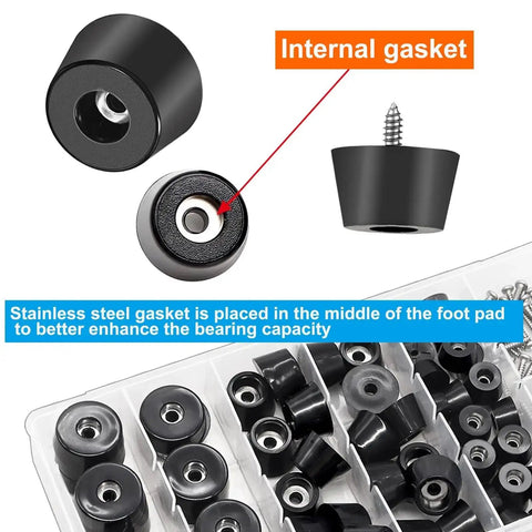 Close-up of 124Pcs Rubber Feet Kit With 3 Size Screws For Cutting Boards Furniture Cabinets And Electronics No Slip Bumpers