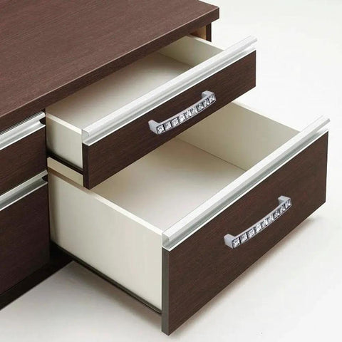 Two wooden drawers with Silver Crystal Glass Drawer Pull Handle Set 64mm 2.52 Inch U Shaped European Style installed.