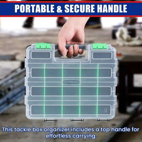 Small Parts Organizer And Hardware Storage Box Set Double Sided 34 Compartment Organizer With 24 Removable Dividers 2 Pack Green with handle