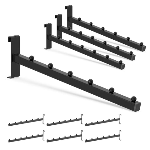 10 Pack Gridwall Waterfall Hooks With 12 Inch 6 Ball Faceouts For Retail Display, Black Powder Coated Square Tube Hangers
