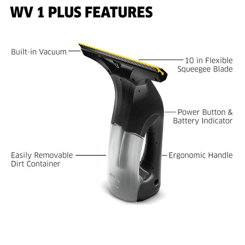 Kärcher WV 1 Plus electric window vacuum squeegee, black, built-in vacuum, 10-inch blade