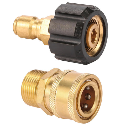 Sanpaint pressure washer quick-connect fittings, 2-piece brass adapters with black collar, M22 14mm to 3/8 in