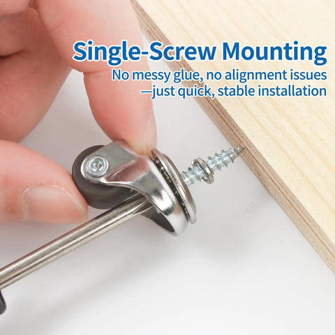 One Half Inch Small Caster Wheels Single Screw Mounting demonstration for furniture and DIY projects installation