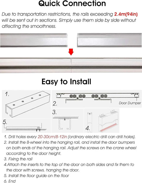 Assembly steps for Double Bypass Sliding Closet Door Track Kit With Aluminum Box Rail And Pocket Door Hardware Easy To Cut 3mm