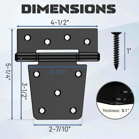 Dimensions and features of Heavy Duty 3.5 Inch Gate Hinges for Wooden Fences and Vinyl Gates with Screws Included 4 Pack