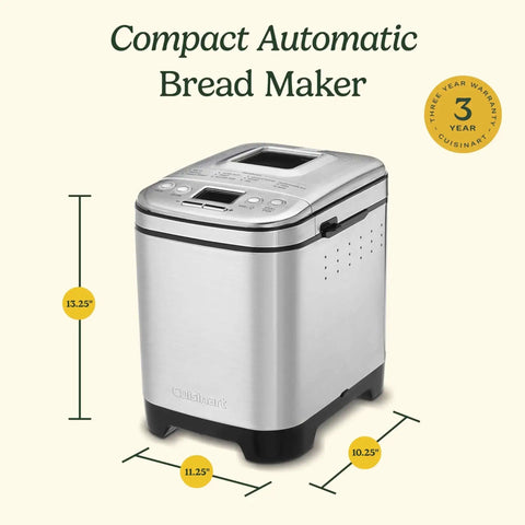 Stainless Steel Automatic Bread Maker With 12 Menu Presets 3 Crust Colors And 3 Loaf Sizes Up To 2 Lb shown with dimensions