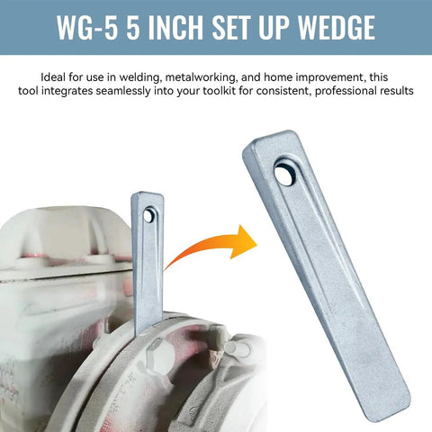 Image of Two Piece 5 Inch Set Up Wedge for planers, shapers, milling machines; metal wedge shown in use for precise alignment.