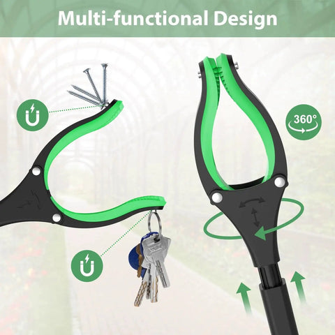 52-Inch Extra Long Grabber Reacher Tool With Foldable Design VerdiNex Magnetic Pickup And 360 Degree Rotating Anti-Slip Jaw displayed close-up