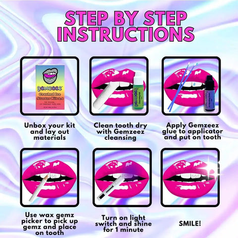 Step-by-step instructions for DIY Tooth Gem Starter Kit For A Sparkling Smile With Temporary Crystal Gems For Easy At Home Application Non Invasive Cosmetic Tooth Jewelry That Lets You Express Your Style And Personality With A Little Bling