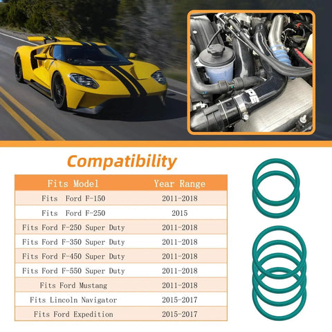 Compatibility chart and O Ring Seal Set For Ford F Series Radiator Hose And T Pipe Coolant Leak Repair 6 Pack.