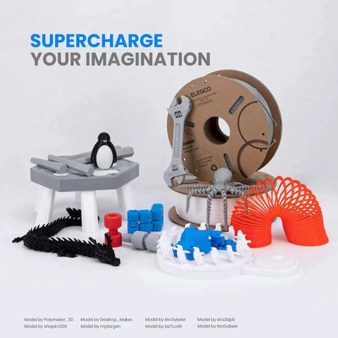 Orange PLA Filament 1.75mm 1kg Spool For Most FDM 3D Printers with printed models and accessories