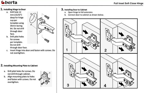 Installation guide for 10 Pack Inset Frameless Soft Close Hinges with 110 Degree 3D Adjustable Clip On Concealed European Hinges.