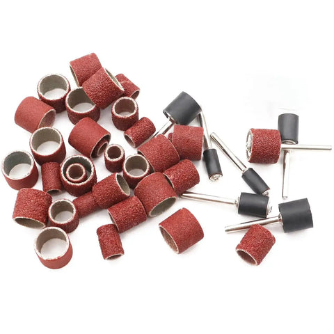 Complete Sanding Drum Set For Dremel Rotary Tools With Aluminum Oxide Sleeves, showing sanding bands and shank drums.