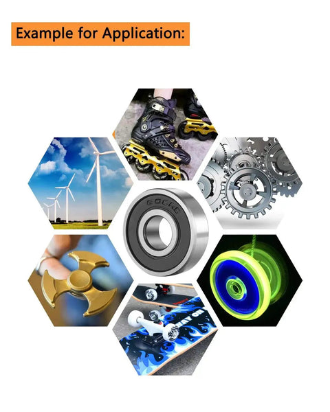 10 Pack 608 2RS Ball Bearings Double Rubber Sealed for skateboards, inline skates, scooters, wind turbines, and fidget spinners.