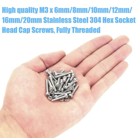 Hand holding Hex Socket Head Cap Bolts And Nuts Kit Stainless Steel 304 M3 set in various lengths for gadgets and robotics