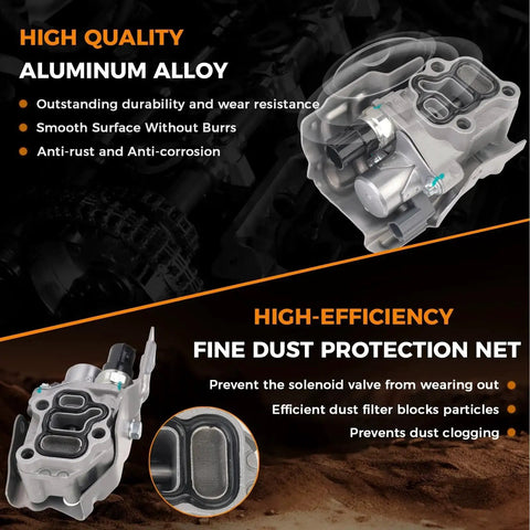 VTEC VVT Solenoid Spool Valve OCV Oil Control Plug And Play Direct Fit Replacement For Honda Civic Accord CR V Element RSX Acura 2Point0L 2Point4L L4 Engines 15810RAAA03 917224 showing aluminum alloy construction and dust protection net