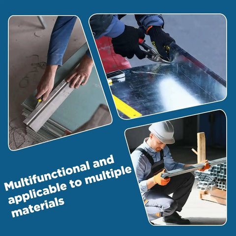 Person using Beefy Heavy Duty Aluminum Square Duct Angle Cutting Guide with 15 and 22.5 Degree Settings on sheet metal.