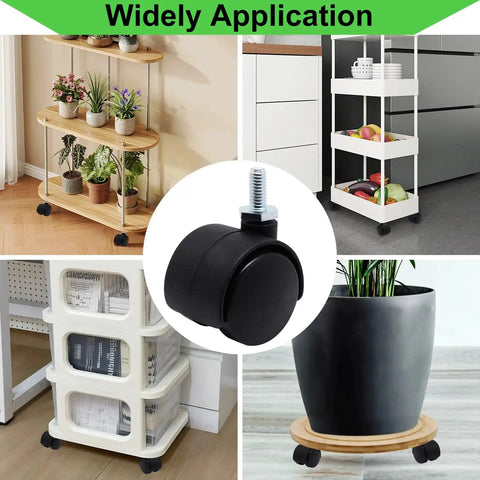 1 Inch Stem Swivel Casters Set Of 4, M6 Threaded Stem, 360 Degree Rotation, Heavy Duty Replacement Castors For Furniture, Black