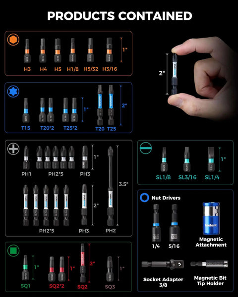 Complete 40 Piece Impact Driver Bit Set With S2 Steel Bits For Furniture Assembly And Auto Repair Includes SAE And Metric Hex And Torx Bits Magnetic Tips Color Coded Ring And Heavy Duty Storage Case Toolant