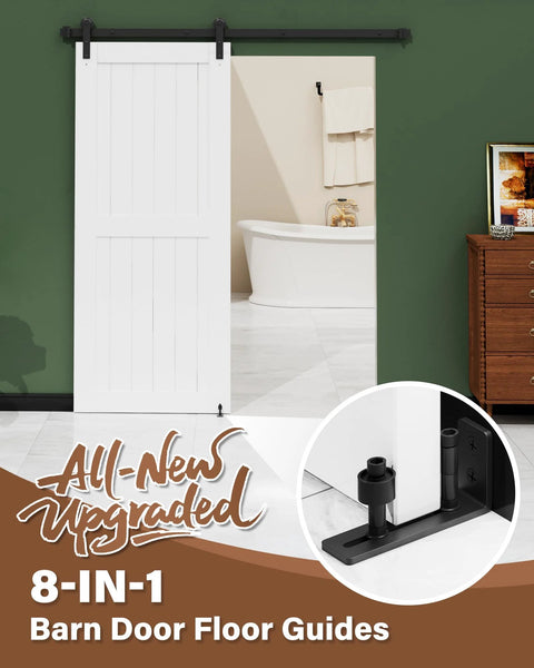 Sliding Barn Door Floor Guide With Adjustable Stay Rollers, Low Profile Flush Design in black, shown installed indoors