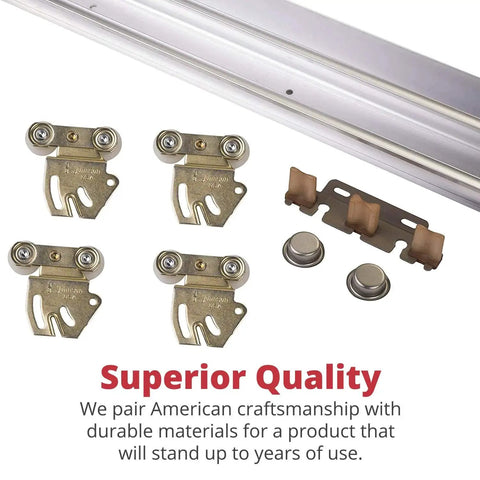 Twin Wheel Bypass Sliding Door Hardware Kit For Doors 1 3 8 Inch Thick, 75 Pound Capacity, components shown