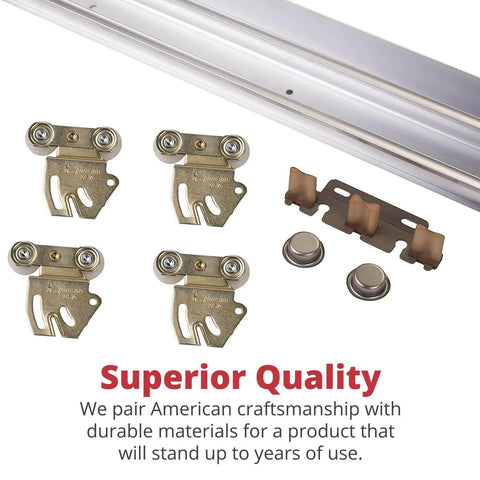 Twin Wheel Sliding Bypass Door Hardware Set For 30 Inch Doors 60 Inch Total Residential Grade Top Hung Kit components shown