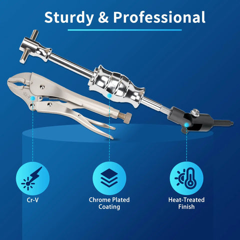Heavy Duty Locking Pliers And Vise Grip Slide Hammer Puller Set For Fastener Removal And Body Work 9.8 Inch Pliers And 2 Pound Hammer