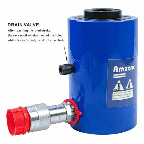 Beefy 30 Ton Hollow Hydraulic Cylinder Jack, Single Acting Ram, 6 Inch Stroke, 10000 PSI Max with NPT Coupler and Dust Cap