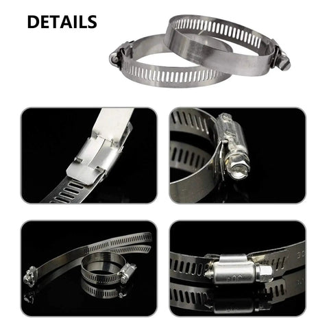 Heavy Duty Stainless Steel Hose Clamp Set For Marine And Auto Use 25 Pack 16-25mm 5/8-1 Inch Adjustable Worm Gear Clamps Corrosion Resistant 304 Stainless For Fuel Lines Water Pipes And More By ZIPCCI, featuring multiple views of durable worm gear clamps.