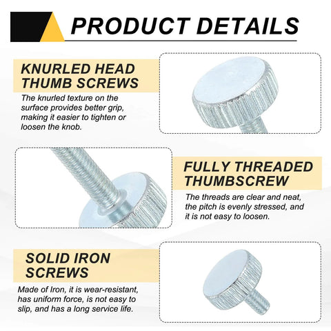 Close-up of 40 pcs M3x6mm flat knurled head thumb screws, solid iron, heavy duty, fully threaded bolts fasteners for lighting.