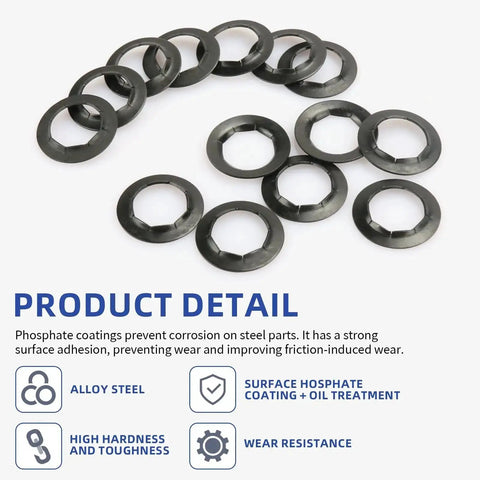 Five Eighth Inch Wheel Lock Washer Set 14 Pcs For Hand Truck Axle Rod Push Nuts with Phosphate and Oil Finish