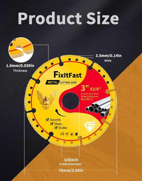 Product size details of Diamond Metal Cutting Wheel For Angle Grinders 4.5 Inch With 0.875 Inch Arbor by FIXLTFAST